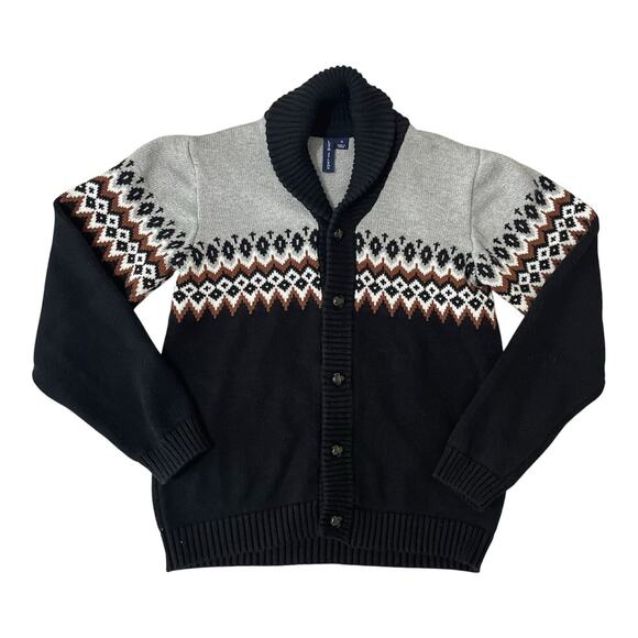 Janie And Jack Cardigan Boy Size 12  Collared Fair Isle Grandpa Sweater Preppy - Picture 1 of 8